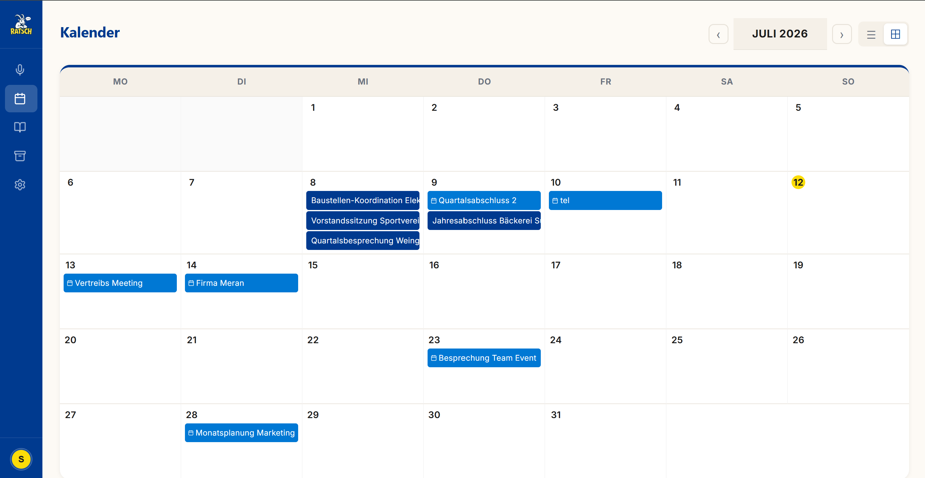 Calendario Ratsch e panoramica riunioni